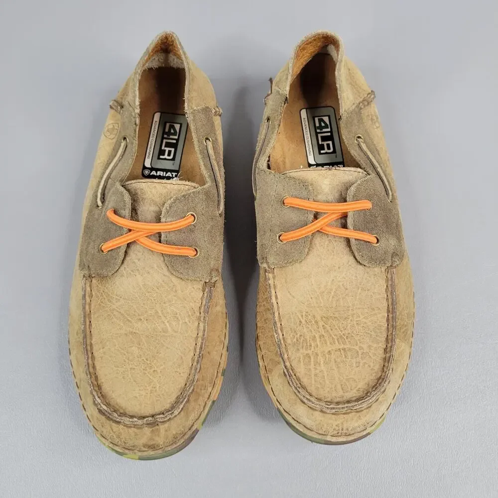 Ariat Kids Leather Loafer Boat Shoe Brown Camo Moc Toe Comfort Rubber Sole Sz 3